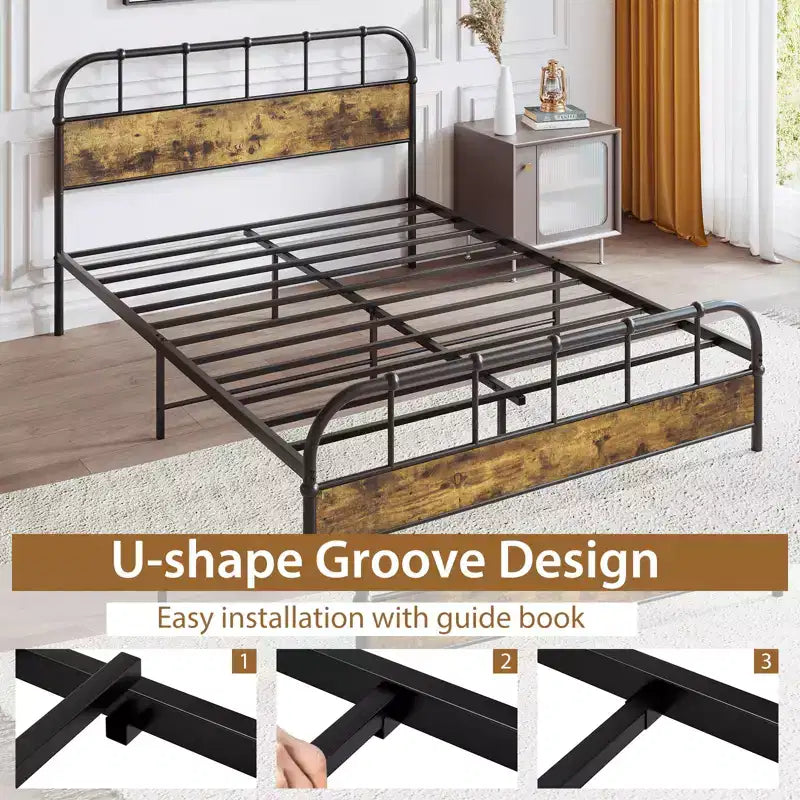 Cadre de lit queen size industriel Costway avec rangement sous le lit