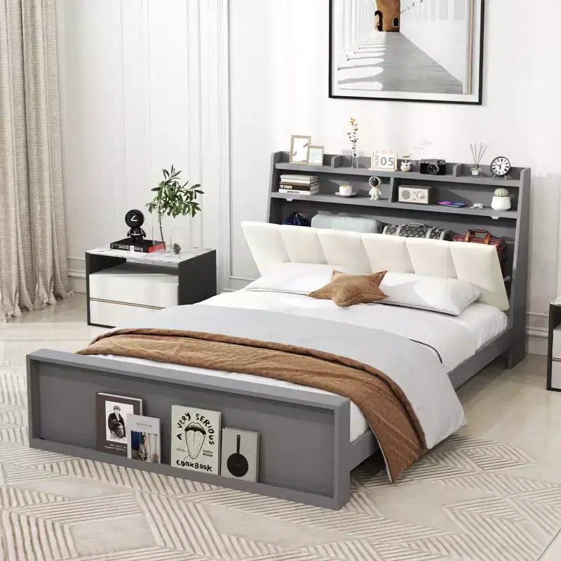 Cadre de lit double Costway avec rangement, plateforme moderne, sommier à lattes