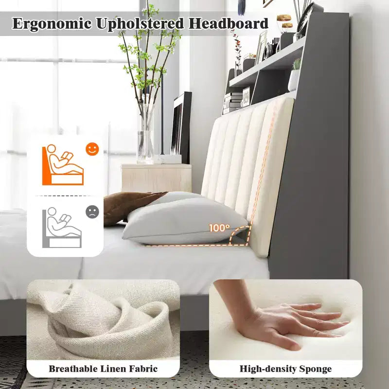 Cadre de lit double Costway avec rangement, plateforme moderne, sommier à lattes