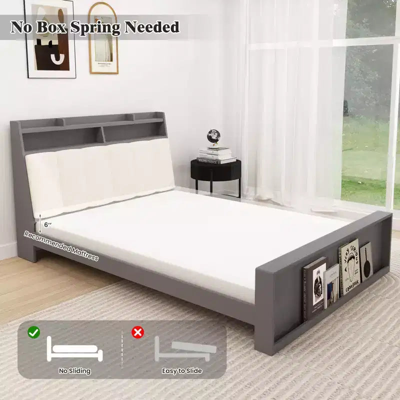 Cadre de lit double Costway avec rangement, plateforme moderne, sommier à lattes
