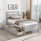 Lit plateforme double Costway avec tiroirs, 2 tiroirs coulissants, tête et pied de lit, gris
