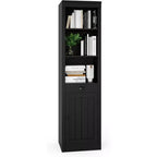Bibliothèque haute de 180 cm avec tiroirs et portes, étagère à 3 niveaux ouverts avec étagères réglables, meuble de rangement étroit pour salon, noir