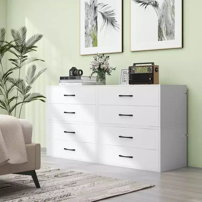 Costway Lot de 2 commodes de rangement empilables à 2 tiroirs avec dispositif anti-basculement