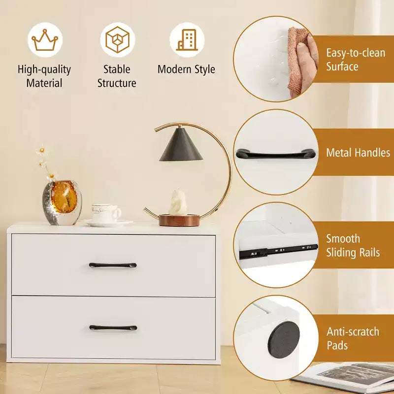 Costway Lot de 2 commodes de rangement empilables à 2 tiroirs avec dispositif anti-basculement