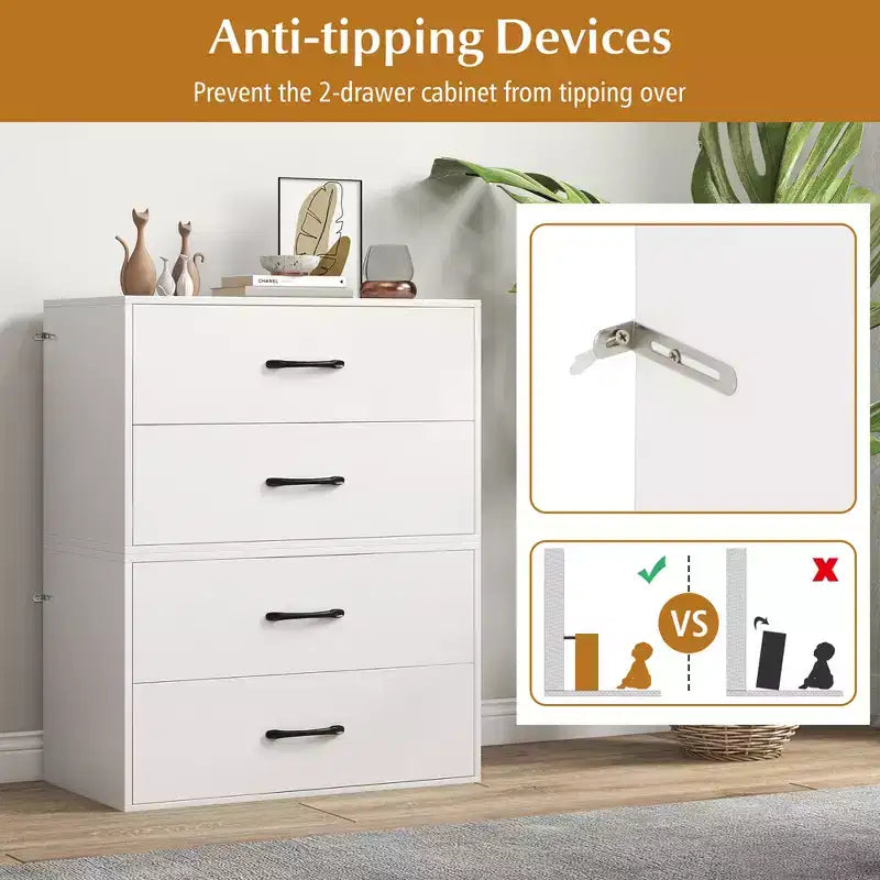 Costway Lot de 2 commodes de rangement empilables à 2 tiroirs avec dispositif anti-basculement