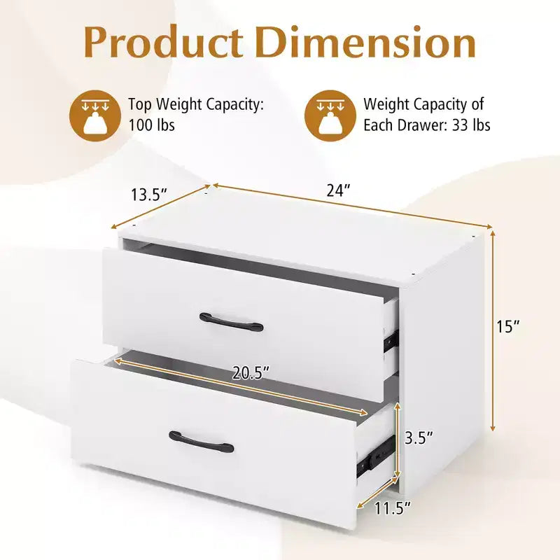 Costway Lot de 2 commodes de rangement empilables à 2 tiroirs avec dispositif anti-basculement