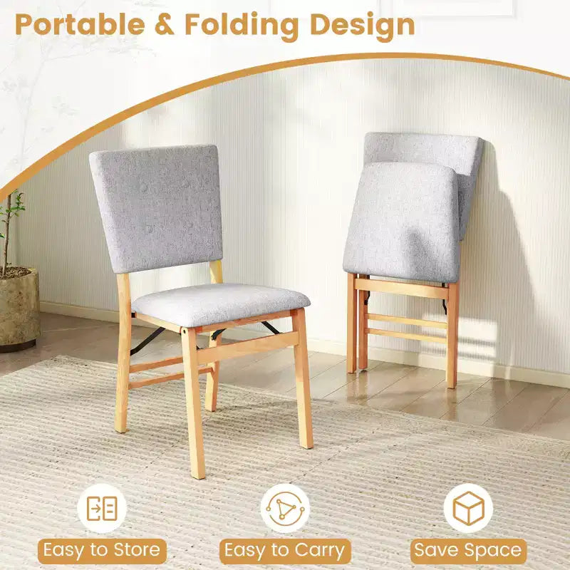 Costway Lot de 2 Chaises de Salle à Manger Pliables avec Assise Rembourrée & Dossier Inclinable Pieds en Bois d'Hévéa