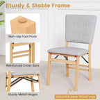 Costway Lot de 2 Chaises de Salle à Manger Pliables avec Assise Rembourrée & Dossier Inclinable Pieds en Bois d'Hévéa