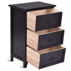 Costway Table de Chevet à 3 Tiroirs Table d'Appoint en Bois Noir
