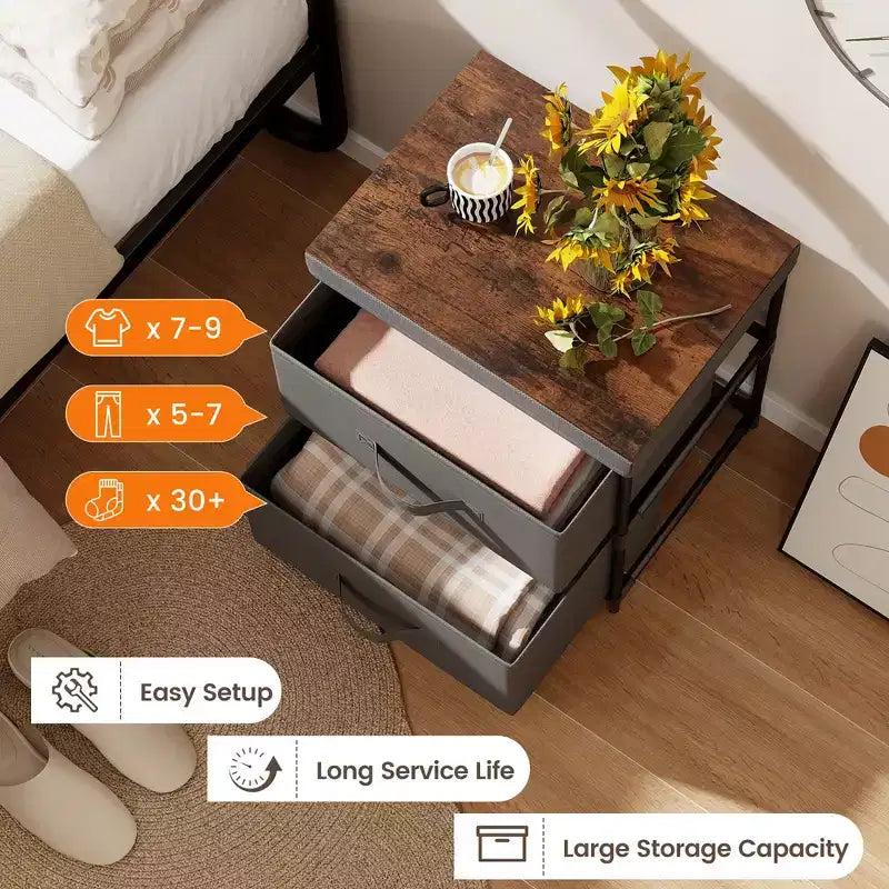Costway Lot de 2 commodes à 2 tiroirs en tissu, organiseur de rangement, table de chevet/canapé