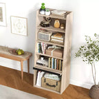Étagère à 6 niveaux Costway avec 2 étagères réglables, porte relevable et 5 étagères ouvertes pour chambre à coucher
