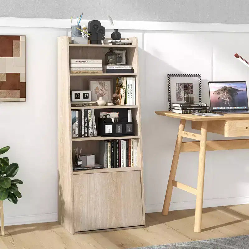 Étagère à 6 niveaux Costway avec 2 étagères réglables, porte relevable et 5 étagères ouvertes pour chambre à coucher