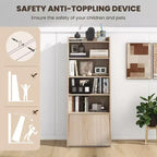 Étagère à 6 niveaux Costway avec 2 étagères réglables, porte relevable et 5 étagères ouvertes pour chambre à coucher