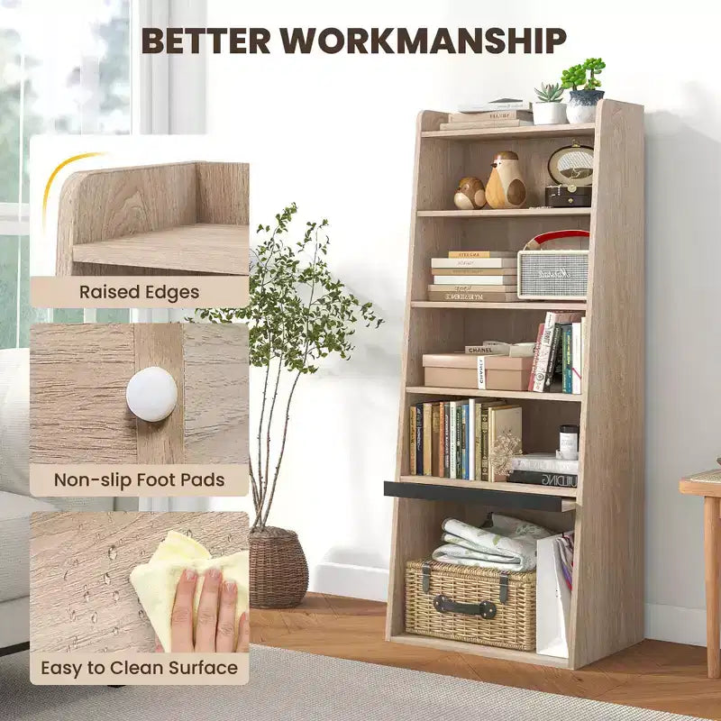 Étagère à 6 niveaux Costway avec 2 étagères réglables, porte relevable et 5 étagères ouvertes pour chambre à coucher