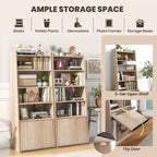 Étagère à 6 niveaux Costway avec 2 étagères réglables, porte relevable et 5 étagères ouvertes pour chambre à coucher