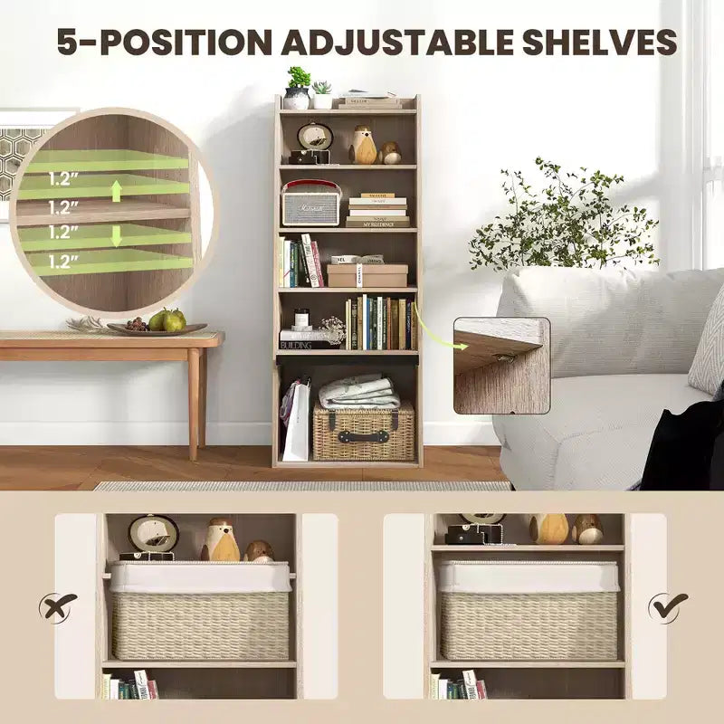 Étagère à 6 niveaux Costway avec 2 étagères réglables, porte relevable et 5 étagères ouvertes pour chambre à coucher