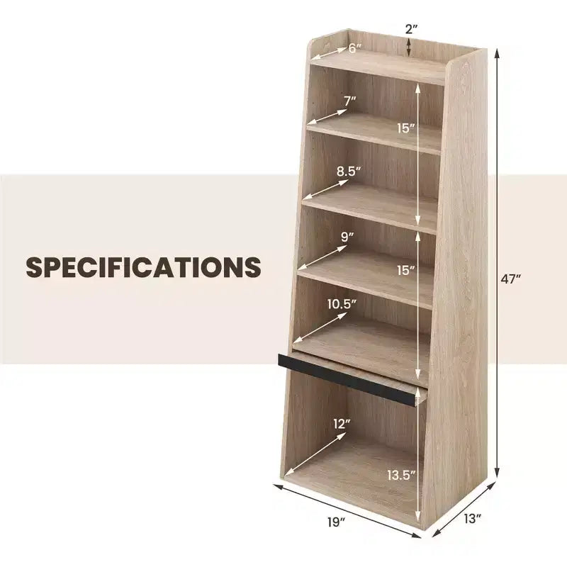 Étagère à 6 niveaux Costway avec 2 étagères réglables, porte relevable et 5 étagères ouvertes pour chambre à coucher