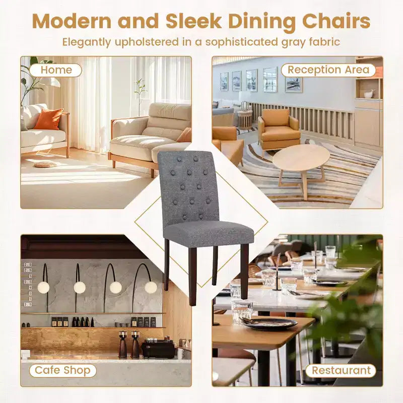 Costway Lot de 2 Chaises de Salle à Manger en Bois avec Pieds en Bois d'Hévéa, Siège Rembourré, Ressorts en S, Dossier Haut
