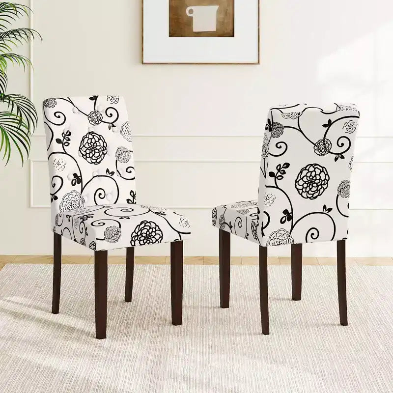 Costway Lot de 2 Chaises de Salle à Manger en Bois avec Pieds en Bois d'Hévéa, Siège Rembourré, Ressorts en S, Dossier Haut