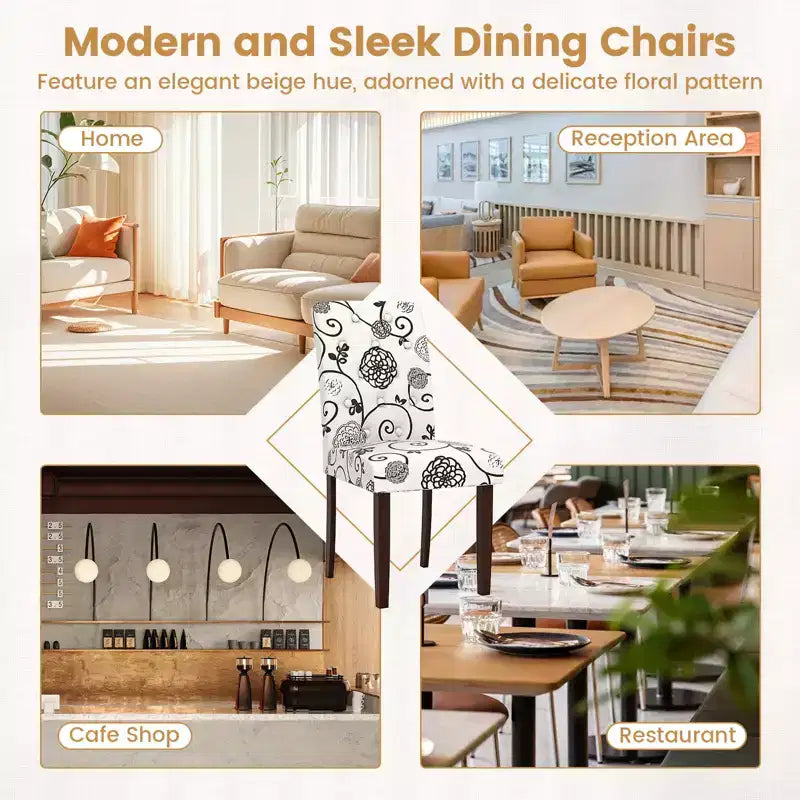 Costway Lot de 2 Chaises de Salle à Manger en Bois avec Pieds en Bois d'Hévéa, Siège Rembourré, Ressorts en S, Dossier Haut