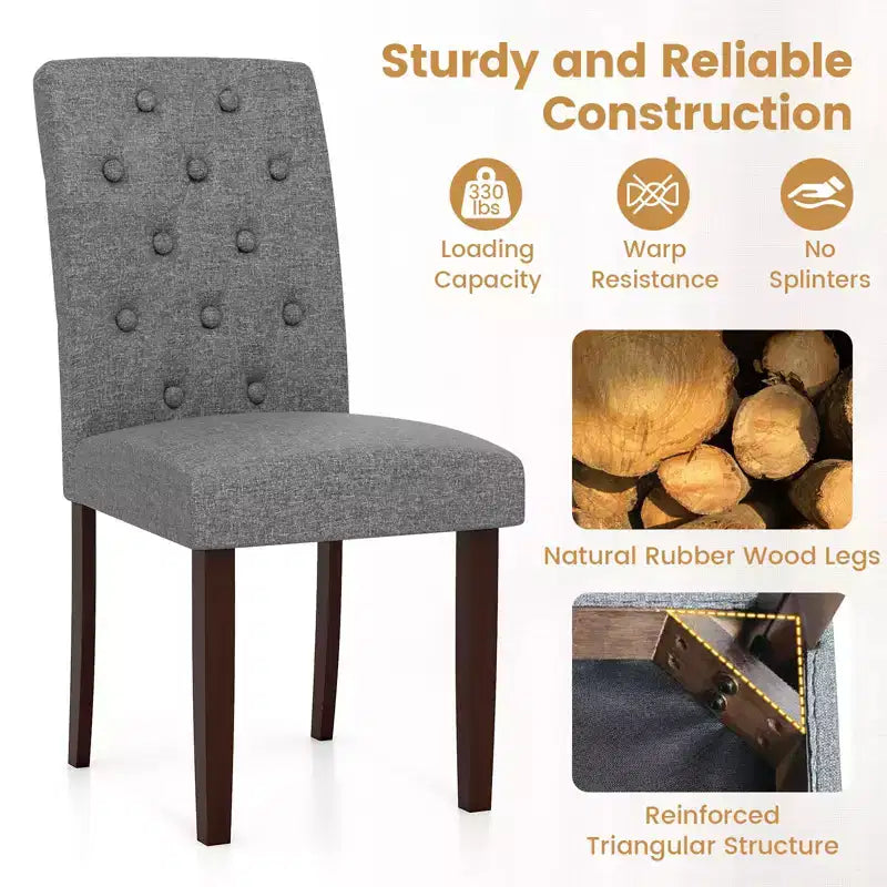 Lot de 4 Chaises de Salle à Manger Costway en Bois avec Pieds en Bois d'Hévéa, Siège Rembourré, Ressorts en S et Dossier Haut