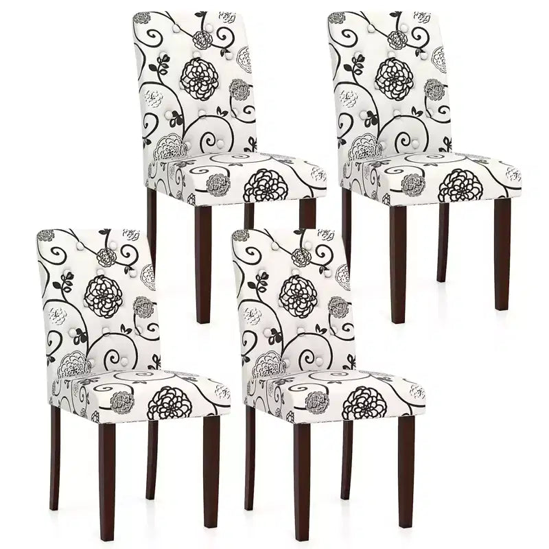 Costway Wooden Dining Chair Set of 4 w/Rubber Wood Legs Padded Seat S Springs High Back
