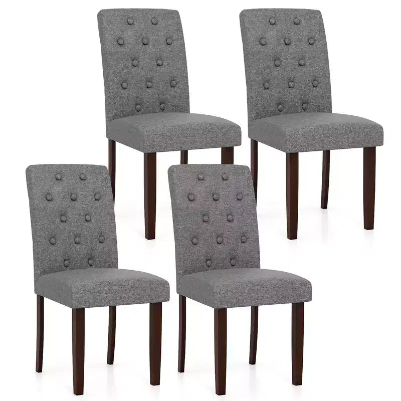 Lot de 4 Chaises de Salle à Manger Costway en Bois avec Pieds en Bois d'Hévéa, Siège Rembourré, Ressorts en S et Dossier Haut