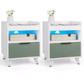 Costway 2PCS Nightstand Modern Beside End Table w/ LED Lights Open Compartment & Drawer