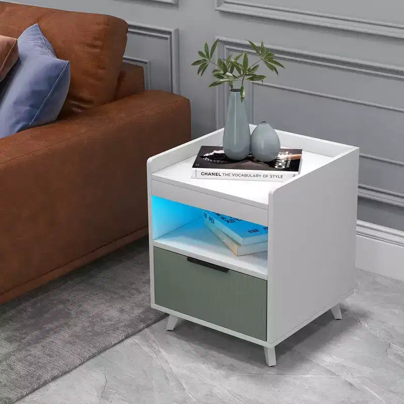 Costway Lot de 2 tables de chevet modernes avec lumières LED, compartiment ouvert et tiroir