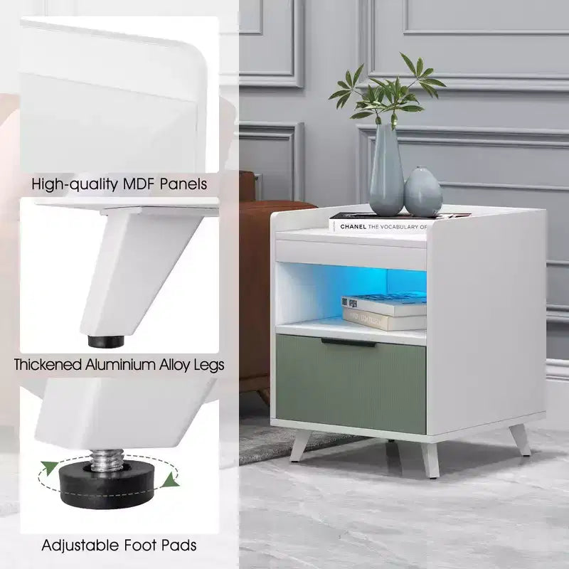 Costway Lot de 2 tables de chevet modernes avec lumières LED, compartiment ouvert et tiroir