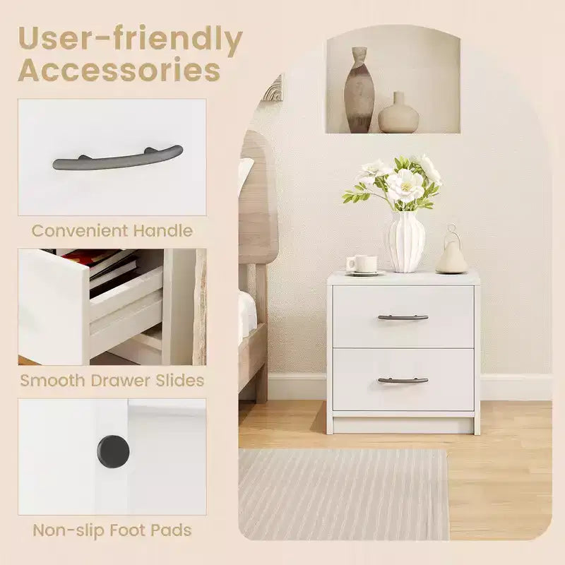 Costway Table de Chevet Moderne à 2 Tiroirs avec Rangement pour Salon Chambre à Coucher