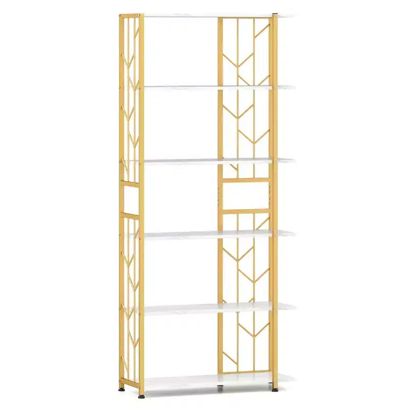 Costway Bibliothèque à 6 niveaux avec cadre en métal robuste et 2 dispositifs anti-basculement pour salon