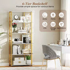 Costway Bibliothèque à 6 niveaux avec cadre en métal robuste et 2 dispositifs anti-basculement pour salon
