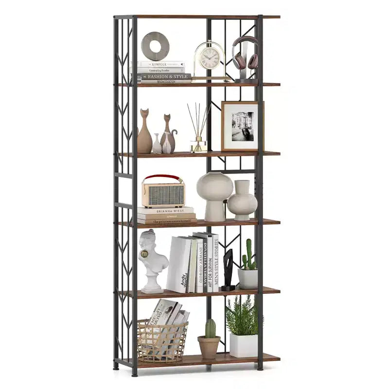 Costway 6-Tier Bookshelf w/Heavy-duty Metal Frame2 Anti-tipping Kits for Living Room