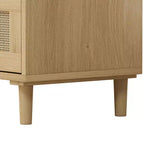 Commode à 3 tiroirs pour chambre à coucher, commode en bois avec tiroirs en rotin et poignées en métal, organisateur de placard style bohème ou ferme, couleur chêne