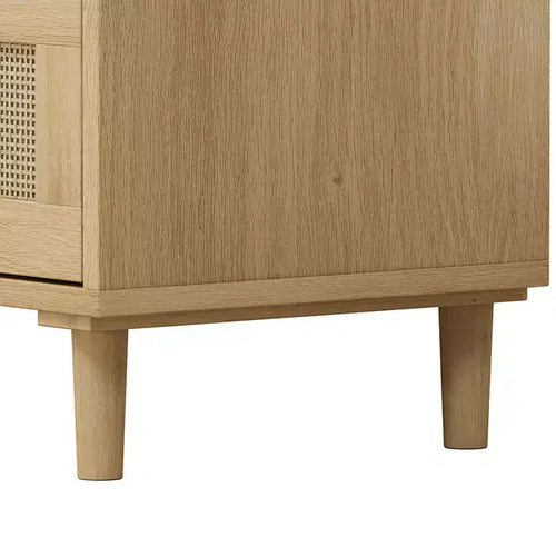 Commode à 3 tiroirs pour chambre à coucher, commode en bois avec tiroirs en rotin et poignées en métal, organisateur de placard style bohème ou ferme, couleur chêne