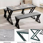 Ensemble table de salle à manger pour 4 personnes avec 2 bancs, table de cuisine rectangulaire, cadre métallique robuste, peu encombrant pour salle à manger, cuisine, appartement