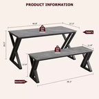 Ensemble table de salle à manger pour 4 personnes avec 2 bancs, table de cuisine rectangulaire, cadre métallique robuste, peu encombrant pour salle à manger, cuisine, appartement
