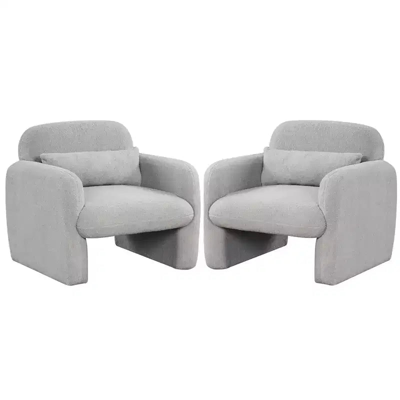Costway 2PCS Modern Accent Chair Faux Shearling Fabric Upholstered Armchair w/ Waist Pillow