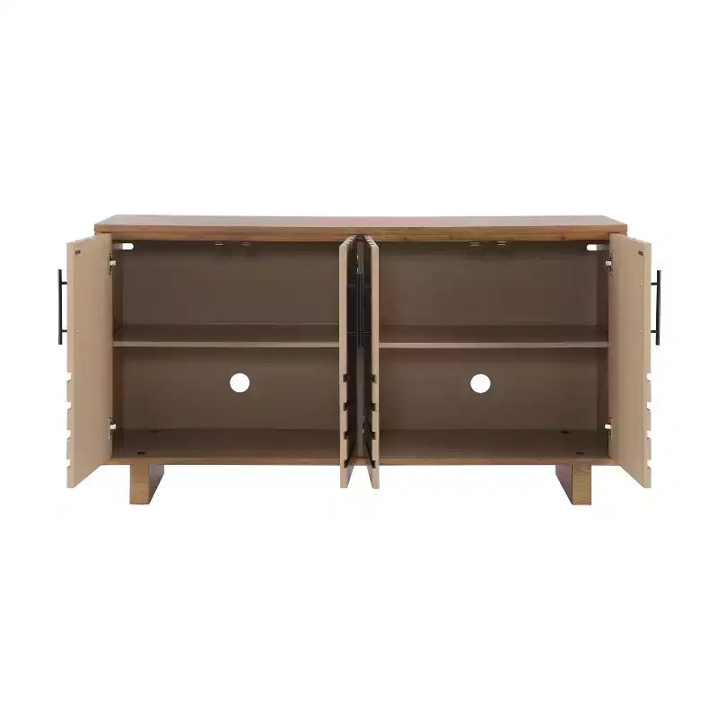 Okak Buffet en bois de style Mid-Century avec poignées métalliques, Armoire de rangement en placage de frêne pour salle à manger, cuisine