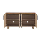 Okak Buffet en bois de style Mid-Century avec poignées métalliques, Armoire de rangement en placage de frêne pour salle à manger, cuisine