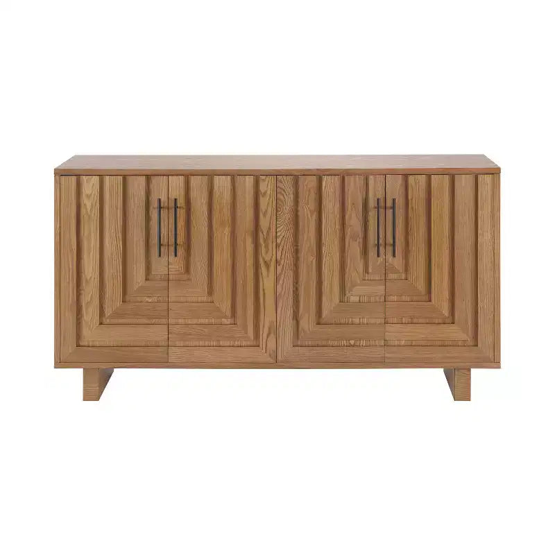 Okak Buffet en bois de style Mid-Century avec poignées métalliques, Armoire de rangement en placage de frêne pour salle à manger, cuisine
