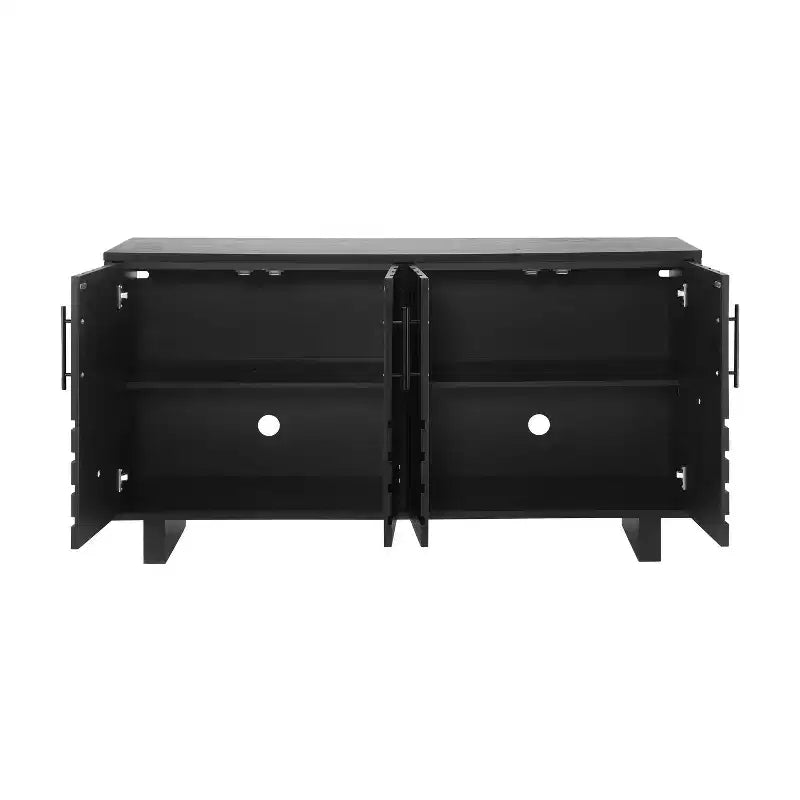Okak Buffet en bois de style Mid-Century avec poignées métalliques, Armoire de rangement en placage de frêne pour salle à manger, cuisine