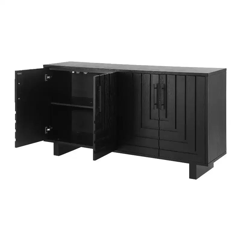 Okak Buffet en bois de style Mid-Century avec poignées métalliques, Armoire de rangement en placage de frêne pour salle à manger, cuisine