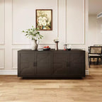 Okak Buffet en bois de style Mid-Century avec poignées métalliques, Armoire de rangement en placage de frêne pour salle à manger, cuisine