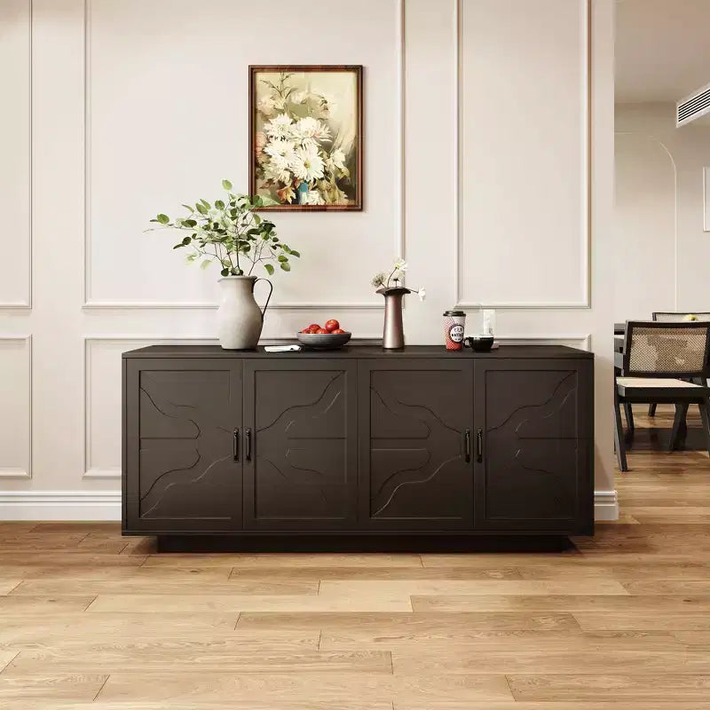 Okak Buffet en bois de style Mid-Century avec poignées métalliques, Armoire de rangement en placage de frêne pour salle à manger, cuisine