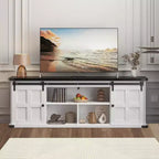 Meuble TV de ferme pour téléviseurs de 75/80 pouces, meuble de 70 pouces avec rangement, porte coulissante de style grange, prise de courant, console de divertissement pour salon