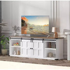 Meuble TV de ferme pour téléviseurs de 75/80 pouces, meuble de 70 pouces avec rangement, porte coulissante de style grange, prise de courant, console de divertissement pour salon