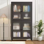 Armoire de rangement en métal, armoire de présentation haute de 150 cm avec 4 portes vitrées, meuble de rangement de cuisine, armoire de rangement en verre pour la maison ou le bureau