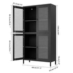 Armoire de rangement en métal, armoire de présentation haute de 150 cm avec 4 portes vitrées, meuble de rangement de cuisine, armoire de rangement en verre pour la maison ou le bureau